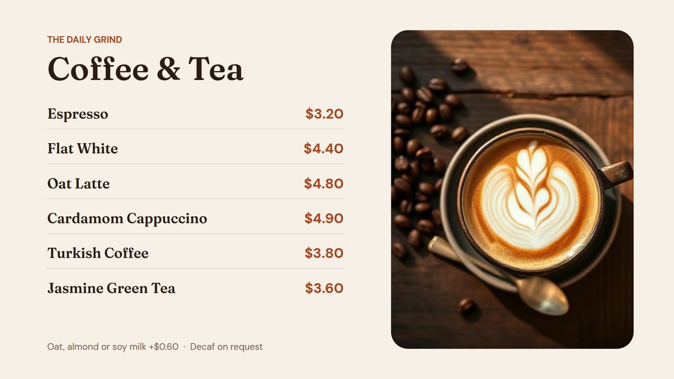 The Daily Grind — Coffee Menu — Digital Signage Template | SignageSpace