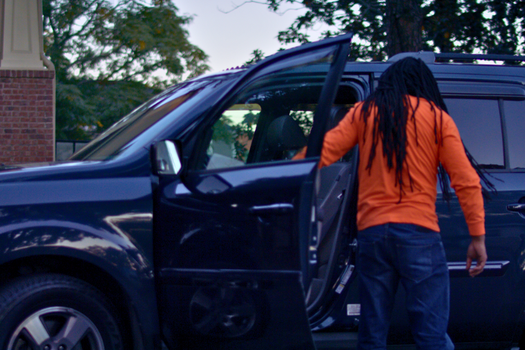 Actor reflecting between takes on set