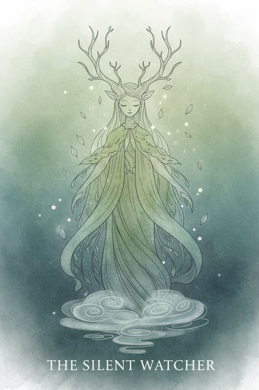 A minimalist poster for a film about a quiet forest spirit, using delicate line art, soft watercolor backgrounds, and a single, captivating creature as the focus.