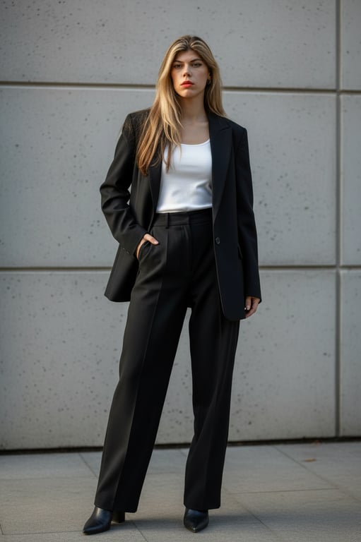 a full-body AI woman designed for fashion or commercial use, with clean edges, natural stance, realistic body scale, and visually pleasing proportions