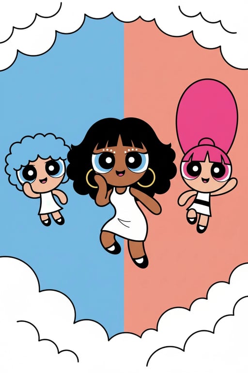 AI Powerpuff yourself filter after transformation - outdoor photo turned into Powerpuff cartoon version