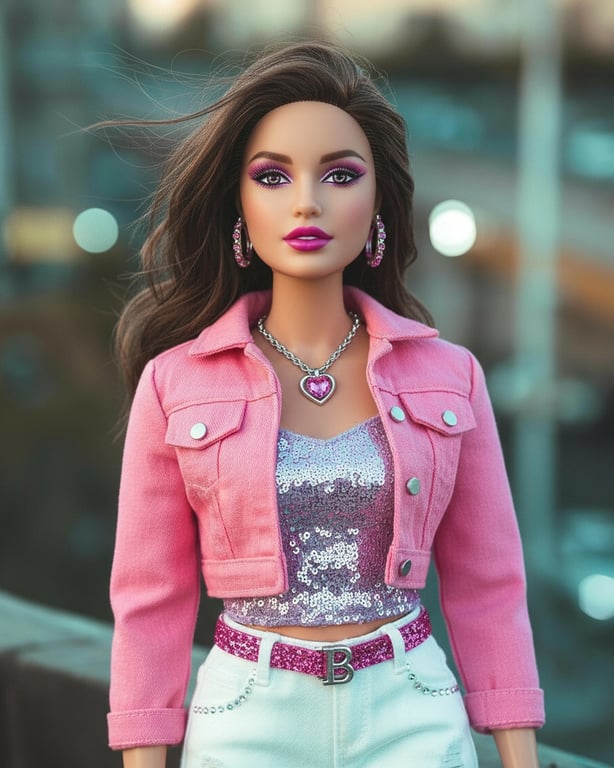 AI Barbie filter after transformation - studio photo enhanced with signature Barbie tones