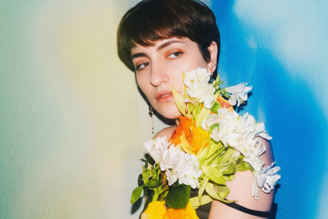 a portrait of a person restored with controlled light cleanup, keeping face highlights and shadows natural while removing chaotic light interference