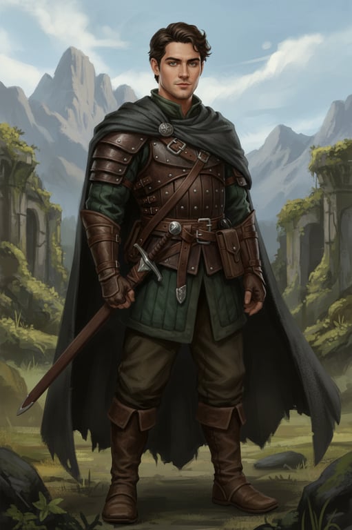render a fantasy RPG character with grounded anatomy, functional clothing and gear, and painterly illustration style consistent with official D&D sourcebook artwork