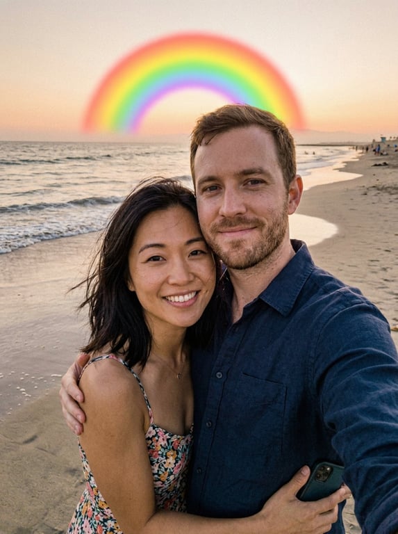 Place a warm-toned rainbow gen...