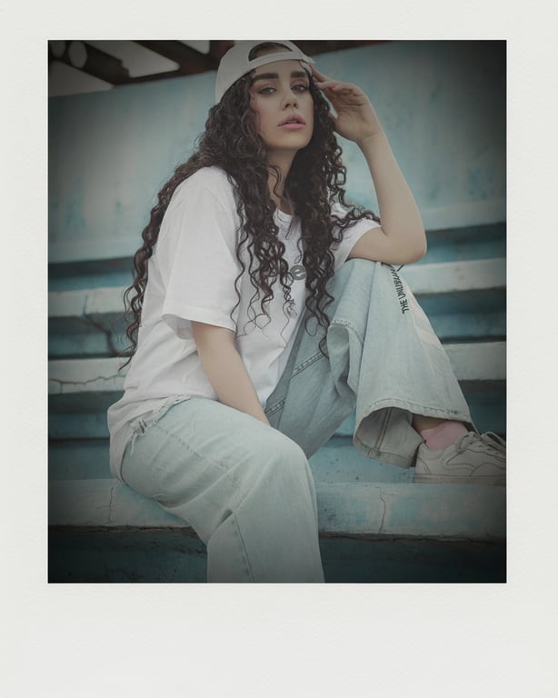 a portrait of a person transformed into a Polaroid-style instant photo with smooth tones, gentle haze, soft contrast, and subtle vignette