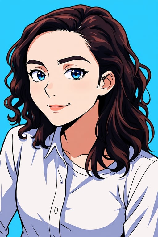 a portrait of a person illustrated as an anime hero character, featuring clean line art, vibrant but controlled colors, strong contrast lighting, simplified anime anatomy, and a confident heroic pose