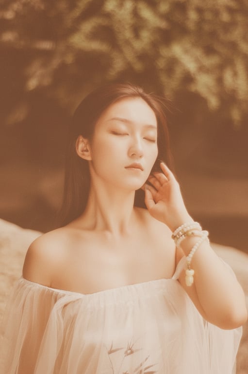 A portrait with a 70s filter applied, featuring the characteristic orange-brown color cast, soft overall focus, and a gentle glow that mimics vintage lens coatings.