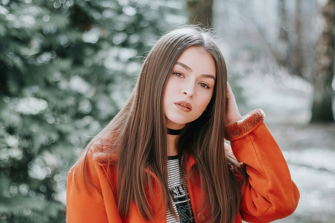 AI long hair filter after photo - woman with straight hair