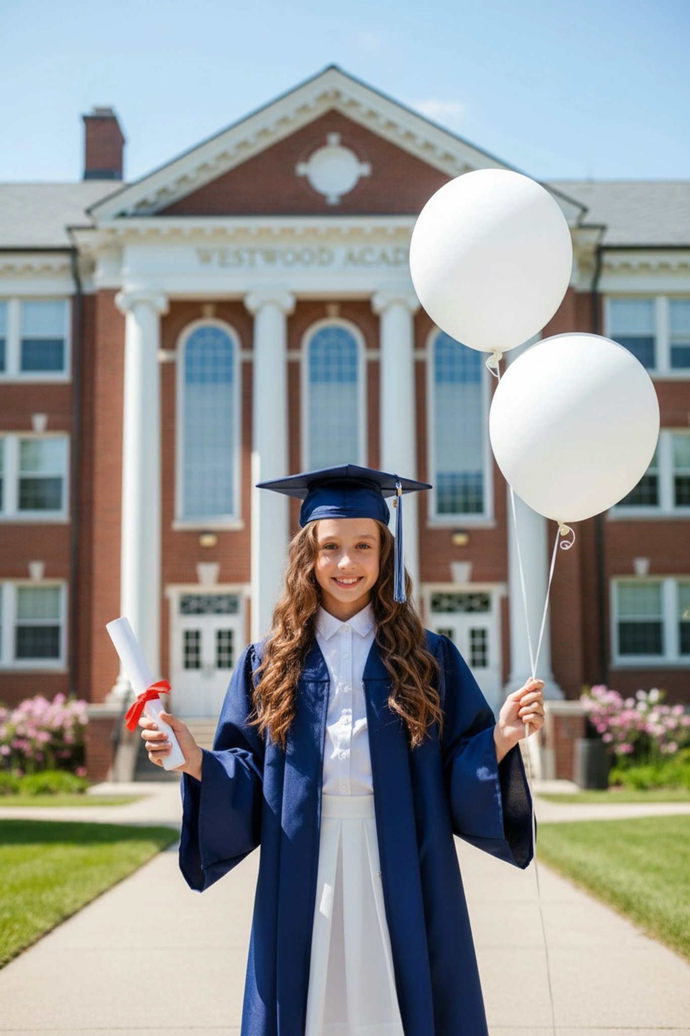 AI graduation photo filter after transformation - studio photo with AI generated diploma and gown