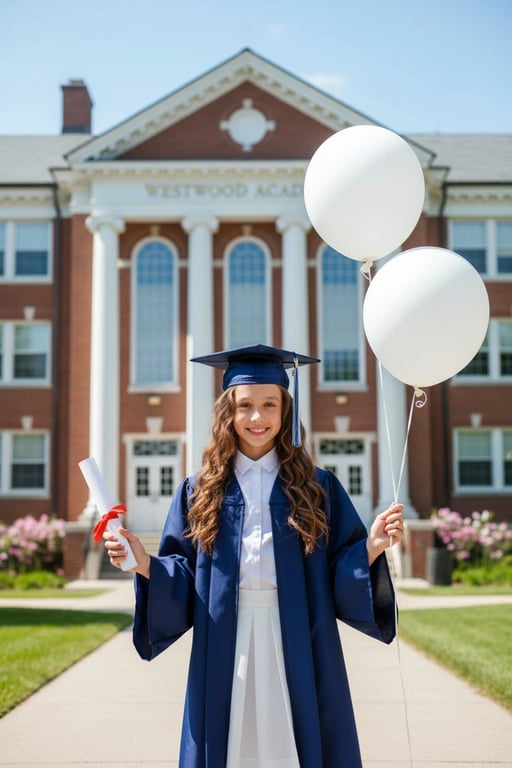 AI graduation photo filter after transformation - studio photo with AI generated diploma and gown