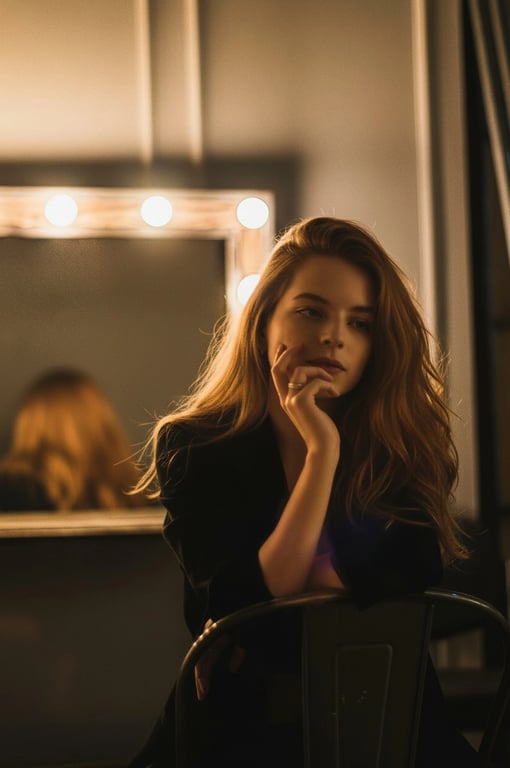 AI long hair filter after transformation - woman portrait with AI generated long wavy hairstyle