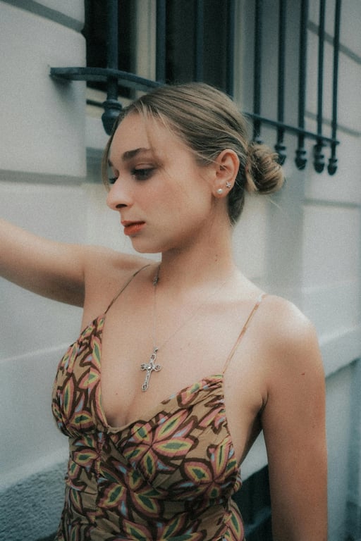 AI breast reduction filter after transformation - studio photo enhanced with chest reduction effect