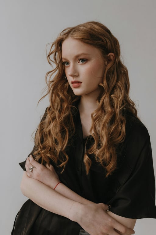 a portrait of a person enhanced with balanced 70s vintage styling, high-rise flared bottoms, well-proportioned tops, warm color palette, smooth tonal transitions, composed posture, and slightly detailed nostalgic background