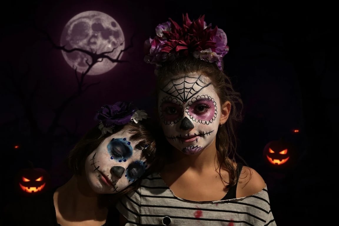 ai Halloween background after pic-kids cosplay with Halloween background