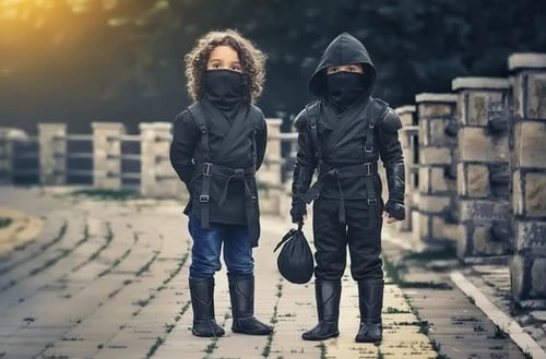 Ninja outfit after – child in full black ninja outfit with mask