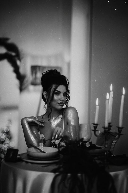 a portrait of a person with a classic black and white film filter, rich in silver tones, deep blacks, and pronounced organic grain