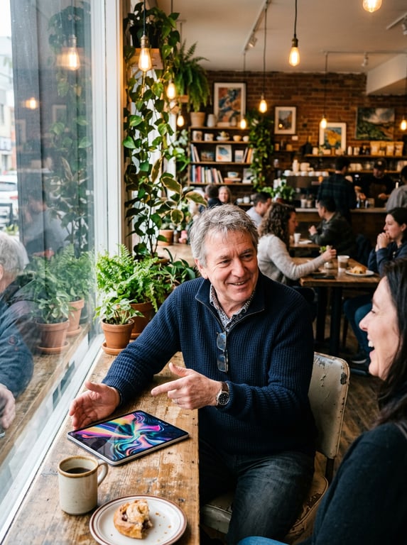 Distill this candid café snaps...