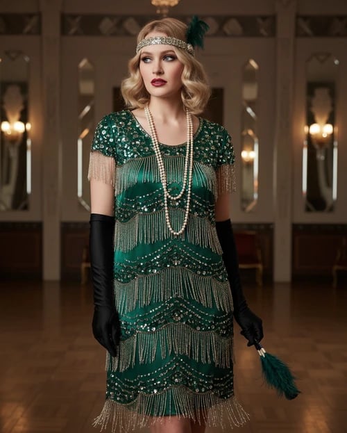 Fashion 20s Style filter after transformation - portrait wearing flapper party outfit