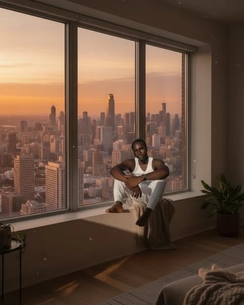 Sunset photos filter after transformation - portrait with city sunset golden tones