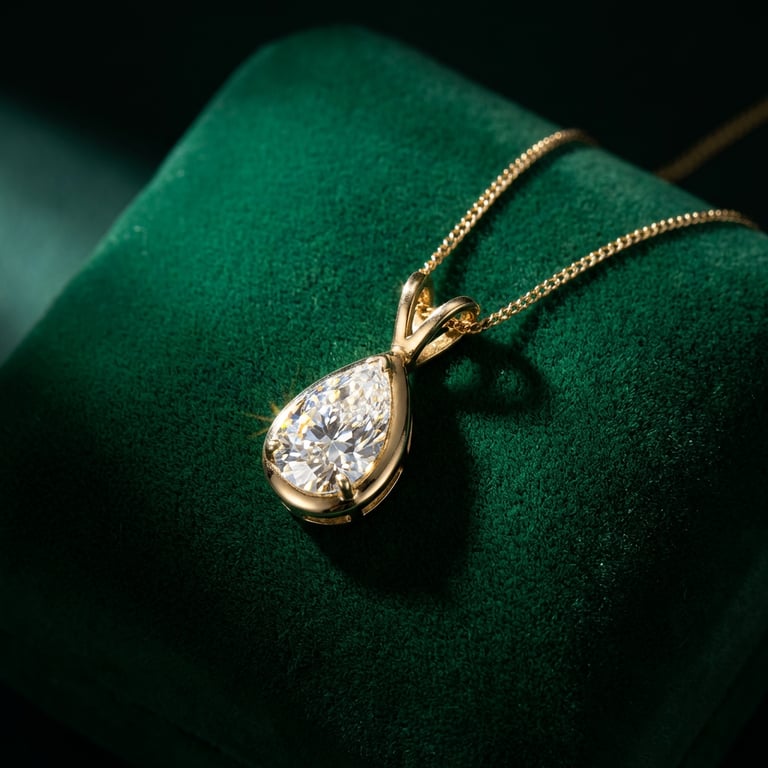 Refine the diamond necklace into an elegant display on a deep velvet cushion in a studio setting with dramatic, directional lighting that highlights its facets, creating strong contrasts and a sense of opulence.