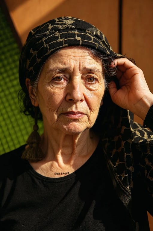 AI age progression filter after transformation - studio photo with AI generated aging effect