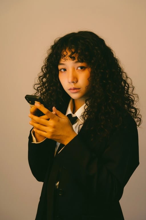 AI Curly hair filter after pic - woman with black long curly hair