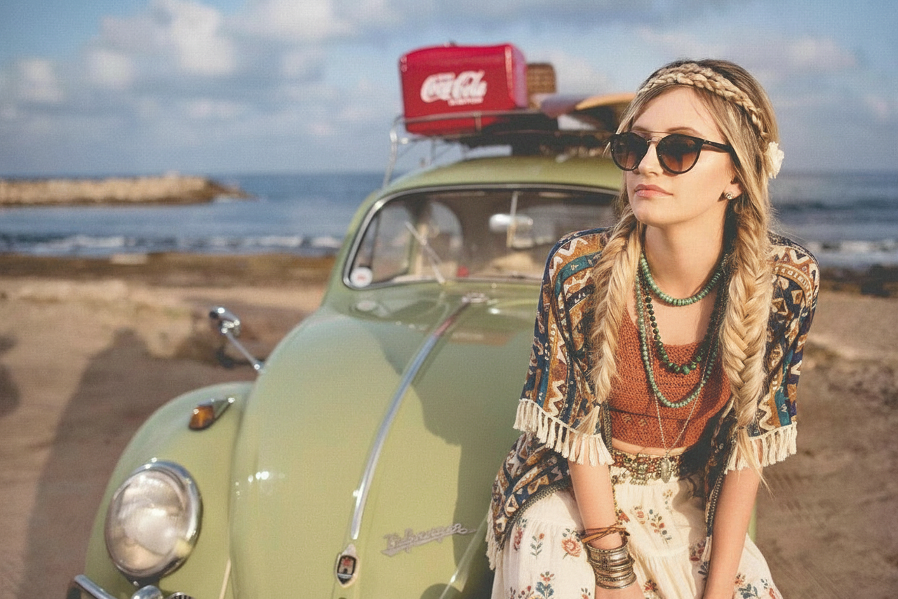 AI music festival outfits filter after transformation - full body photo rendered in colorful festival attire