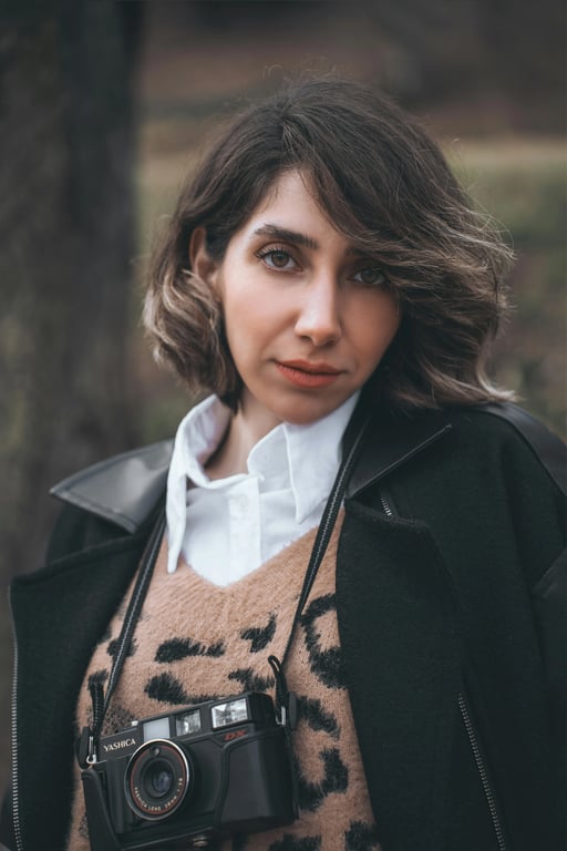 a portrait of a person enhanced with vintage 70s fashion styling, classic flared shapes, straight or slightly fitted tops, clear garment structure, balanced proportions, calm posture, and clean nostalgic backdrop