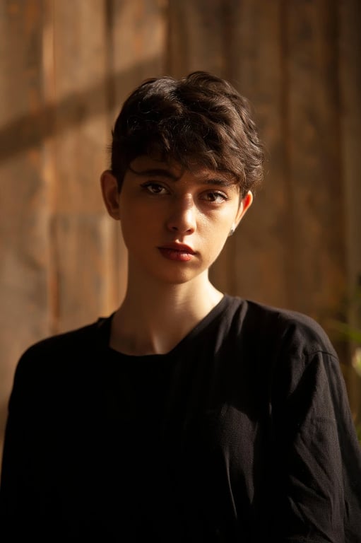 AI long hair filter before photo - woman portrait with short hair