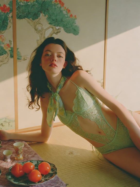 AI lingerie filter after transformation - influencer photo with virtual lingerie effect