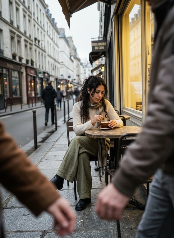 Evolve this casual café candid...