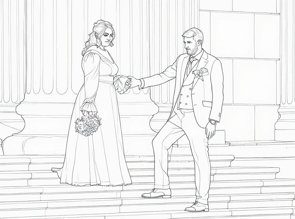 AI line drawing filter after transformation - portrait converted into clean outline line drawing