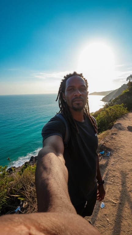 Refine this cliffside selfie i...