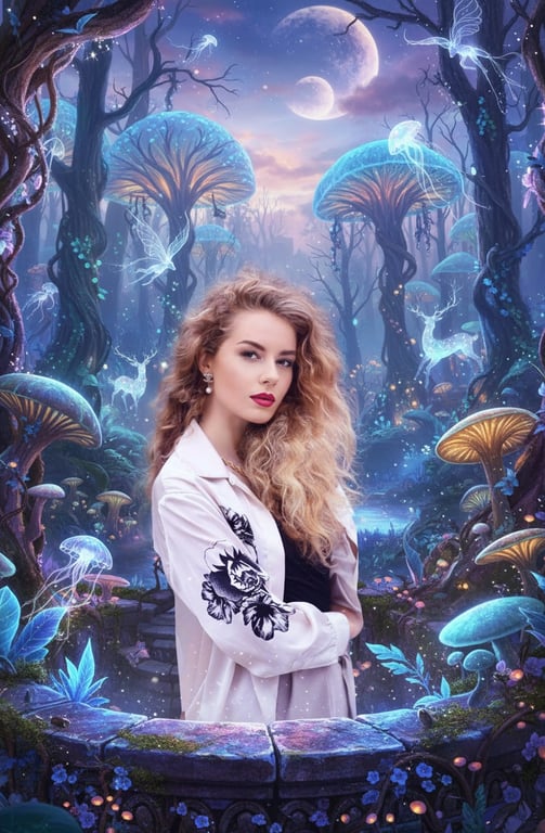 AI fantasy art filter after transformation - full body photo placed in fantasy landscape