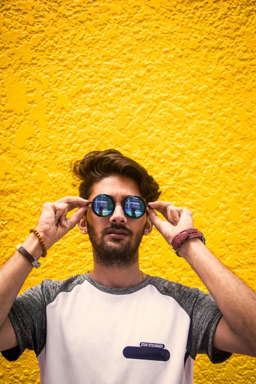 Designer Clothes filter before photo - natural portrait in everyday outfit with indoor scene