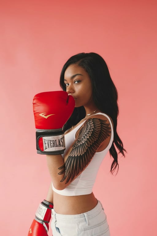 ai tattoo generator after pic - woman with boxing gloves with eagle tattoo