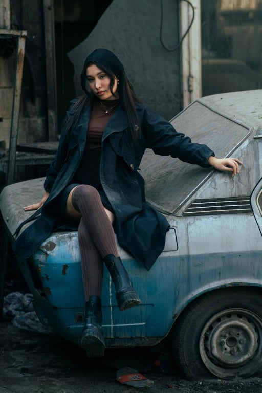 a portrait of a person edited to improve jaw-to-neck separation by redefining the lower facial silhouette, making the jawline appear straighter and more continuous; deepen submental shadow to compress visual fullness beneath the chin; maintain original bone structure and proportions; preserve natural complexion and texture; ensure lighting consistency; do not alter the background; the resulting face shape should appear sharper and more sculpted without looking reshaped