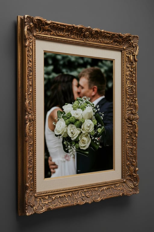 an image transformed with a classic antique museum frame, using detailed frame molding, subtle wear and patina, accurate inner border spacing, correct perspective, preserved artwork clarity, and balanced lighting that enhances depth without overpowering the image