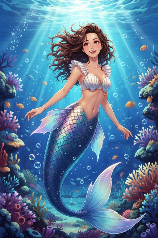 AI Mermaid filter after pic - anime-style mermaid transformation
