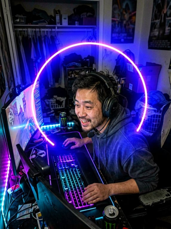 Add a neon cyan-and-purple ene...