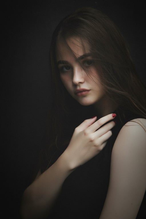 a portrait of a person with a classic 35mm film camera filter, featuring soft color rendition, fine grain, and mild lens vignetting