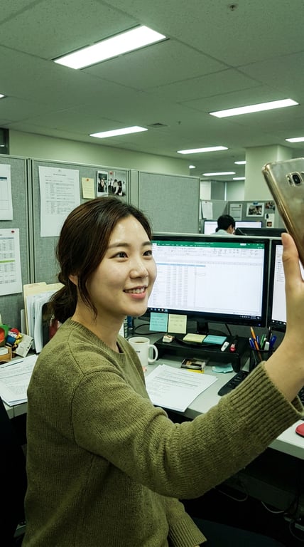 Transform this office selfie i...