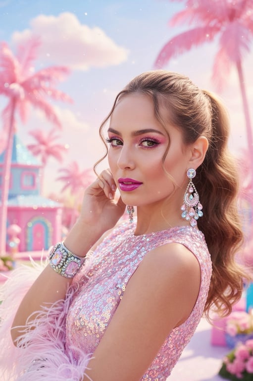 AI Barbie filter after transformation - fashion portrait turned into doll-like digital artwork