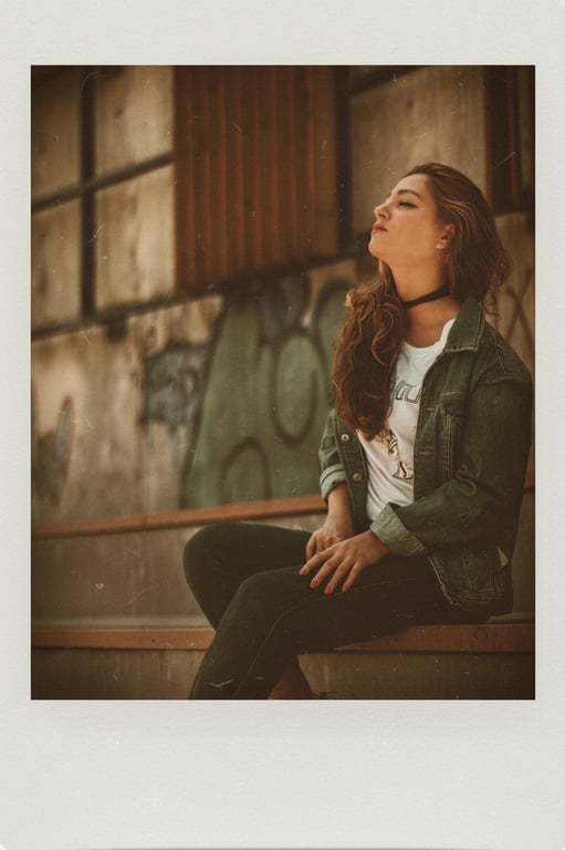 a portrait of a person reimagined with Polaroid camera aesthetics, focusing on softness, warmth, and instant-photo realism