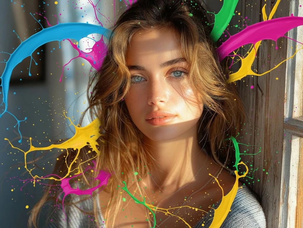 AI color splash filter after transformation - studio photo with desaturated background and vivid subject