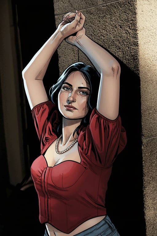 a portrait of a person rendered in a modern DC Comics illustration style featuring clean but bold line art, structured anatomy, realistic comic-style facial detailing, strong directional lighting, high contrast shading, and a powerful graphic novel look