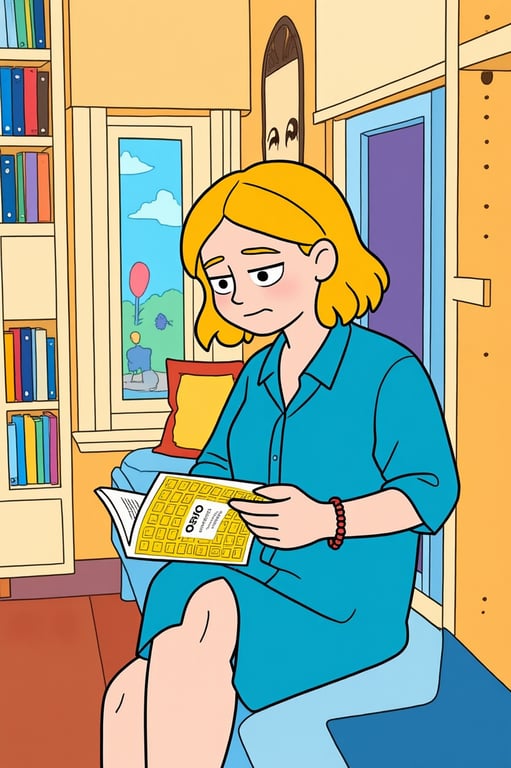 a portrait of a person redesigned as an Adventure Time-style cartoon figure with rubber-hose limbs, rounded abstract body shapes, tiny dot eyes, minimal expression, bold uneven outlines, flat bright colors, and a playful hand-drawn animation look.