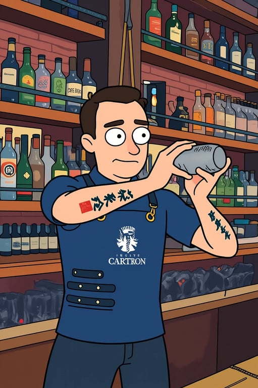 a portrait of a person illustrated in an Adventure Time-inspired animation style with intentionally awkward proportions, soft rounded shapes, noodle arms, stubby legs, simplified face design, flat colors, uneven outlines, and a lighthearted surreal cartoon mood.