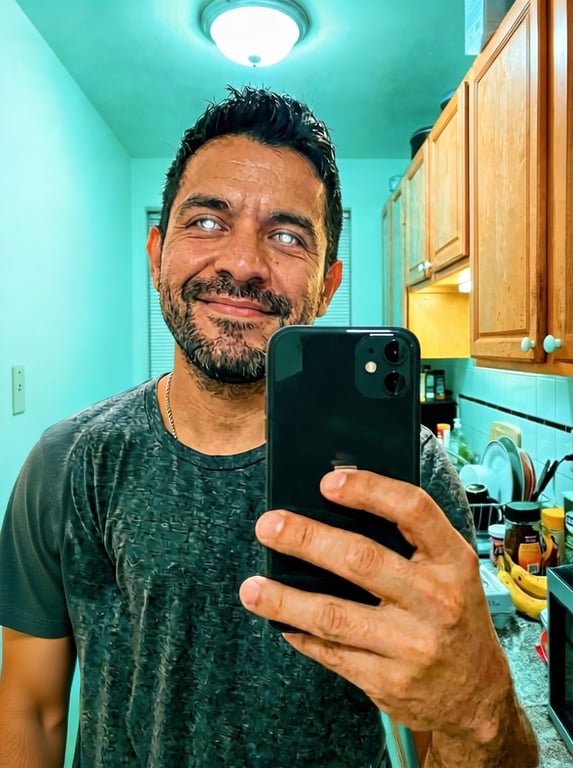 Refine this kitchen selfie int...